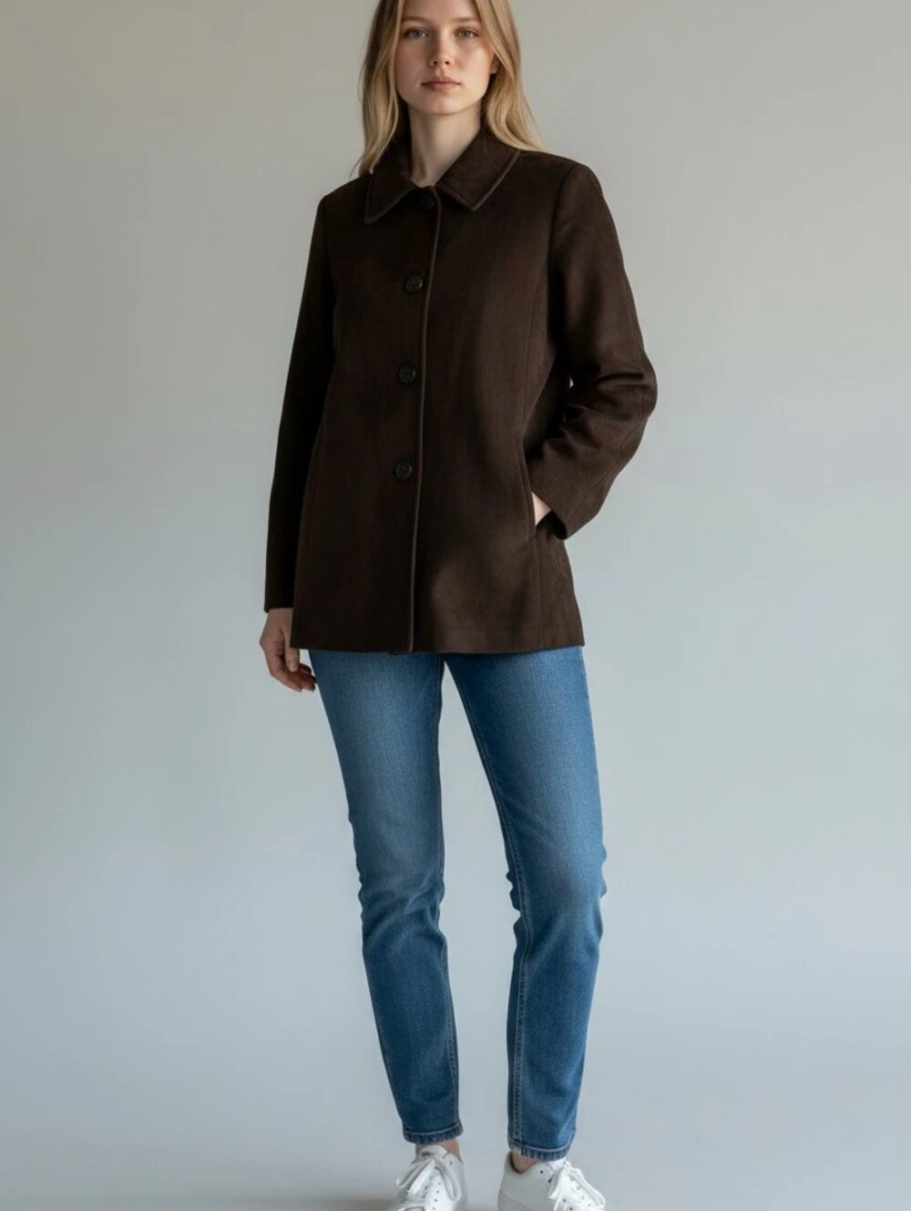 Calvin KlienClassic Dark Brown Women's Coat Button Front Jacket Size Small